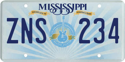 MS license plate ZNS234
