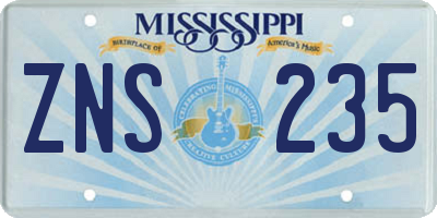 MS license plate ZNS235