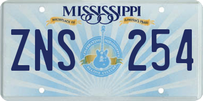 MS license plate ZNS254