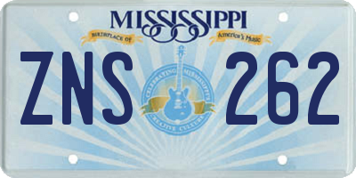 MS license plate ZNS262