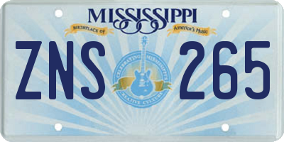 MS license plate ZNS265