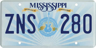MS license plate ZNS280
