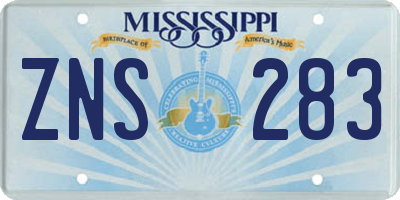 MS license plate ZNS283
