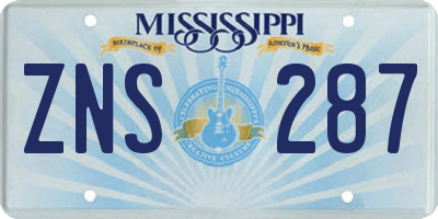 MS license plate ZNS287
