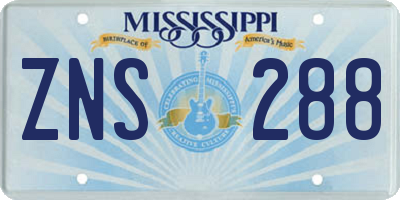 MS license plate ZNS288
