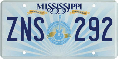 MS license plate ZNS292