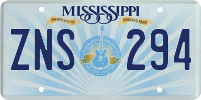 MS license plate ZNS294