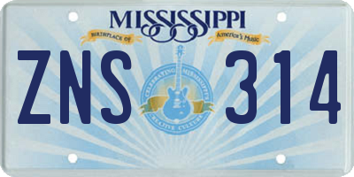MS license plate ZNS314
