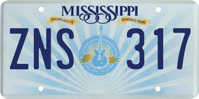 MS license plate ZNS317
