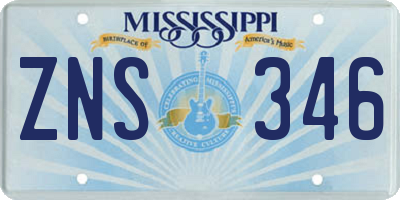 MS license plate ZNS346