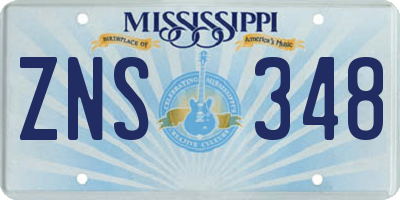 MS license plate ZNS348