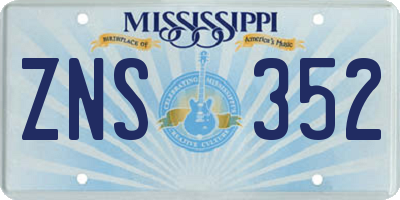 MS license plate ZNS352