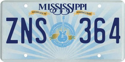 MS license plate ZNS364