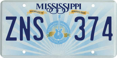 MS license plate ZNS374