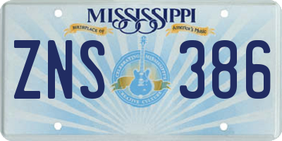 MS license plate ZNS386