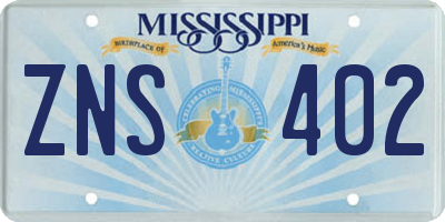 MS license plate ZNS402