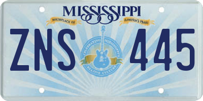 MS license plate ZNS445