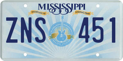 MS license plate ZNS451