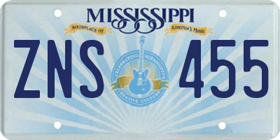 MS license plate ZNS455