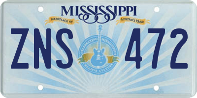 MS license plate ZNS472