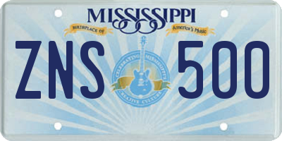 MS license plate ZNS500