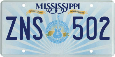 MS license plate ZNS502