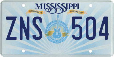 MS license plate ZNS504