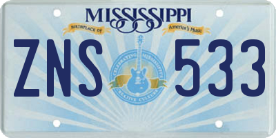 MS license plate ZNS533