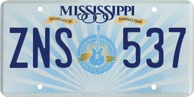 MS license plate ZNS537