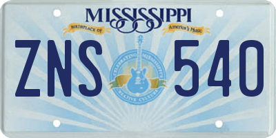 MS license plate ZNS540
