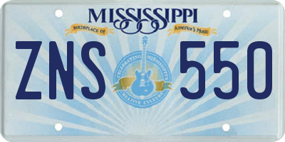 MS license plate ZNS550