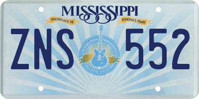 MS license plate ZNS552