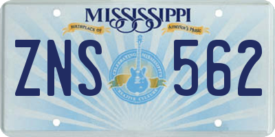 MS license plate ZNS562