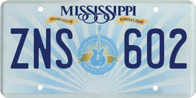 MS license plate ZNS602