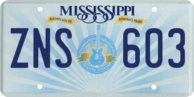 MS license plate ZNS603