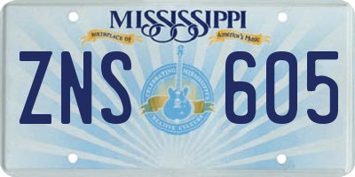 MS license plate ZNS605