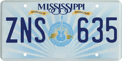 MS license plate ZNS635