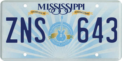 MS license plate ZNS643