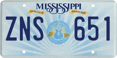 MS license plate ZNS651