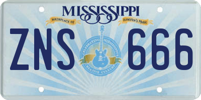 MS license plate ZNS666