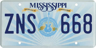 MS license plate ZNS668