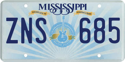MS license plate ZNS685