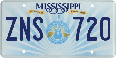 MS license plate ZNS720