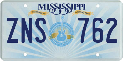 MS license plate ZNS762