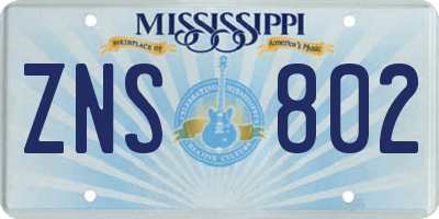 MS license plate ZNS802
