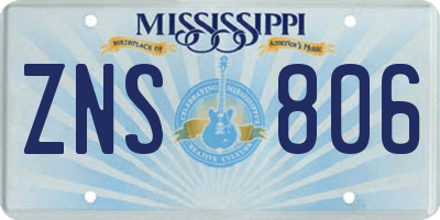 MS license plate ZNS806