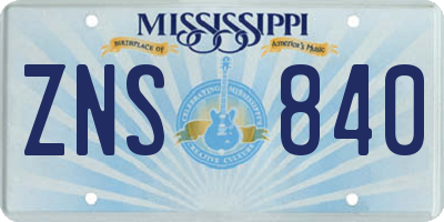 MS license plate ZNS840