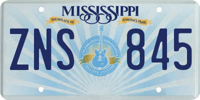 MS license plate ZNS845