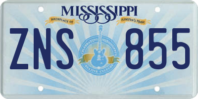 MS license plate ZNS855