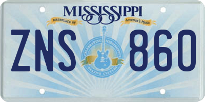 MS license plate ZNS860